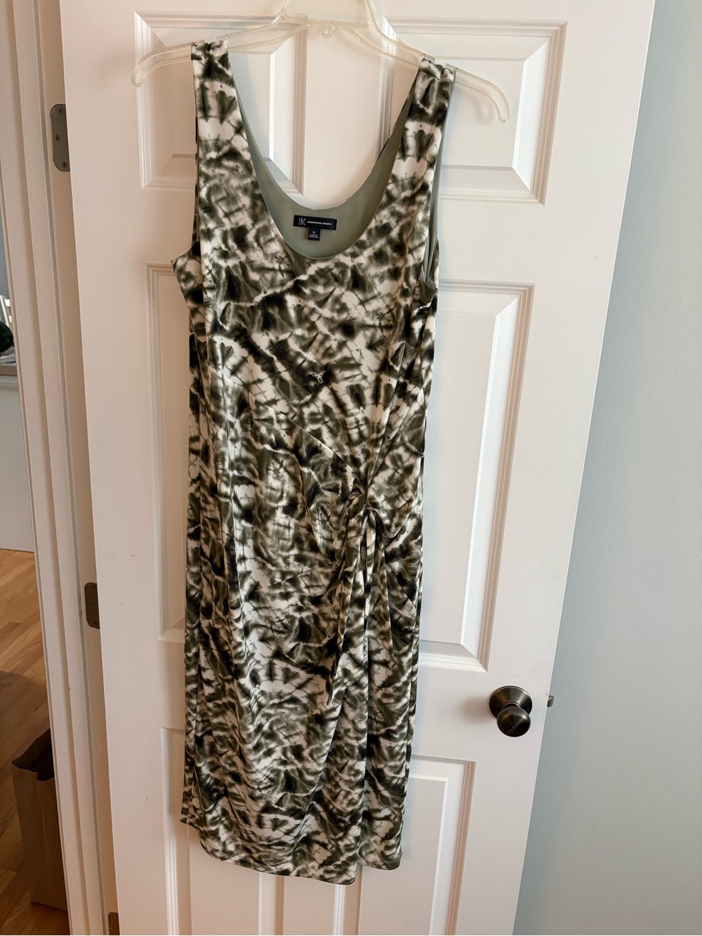 INC International Concepts Olive and White Tie-Dye Sleeveless Midi Dress